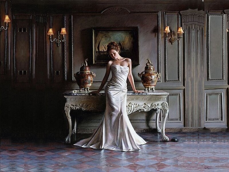 Woman in White Gown — Dramatic, Painting