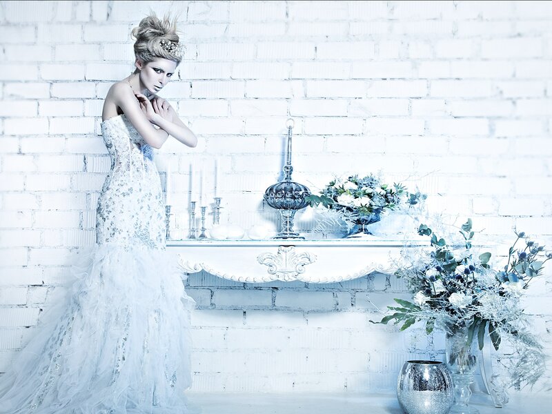 Woman in White Gown — Dramatic, Photograph, Bricks