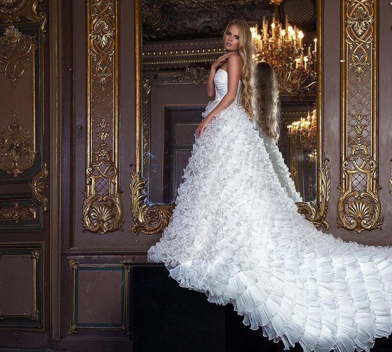 Woman in White Gown — Dramatic, Photograph, Chandelier