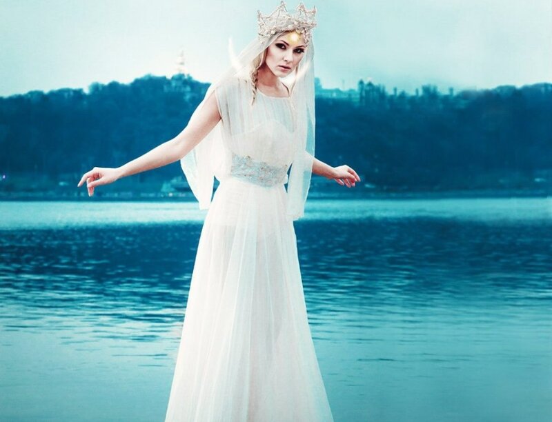 Woman in White Gown — Dramatic, Photograph, Crown