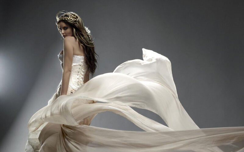 Woman in White Gown — Dramatic, Photograph, Dress