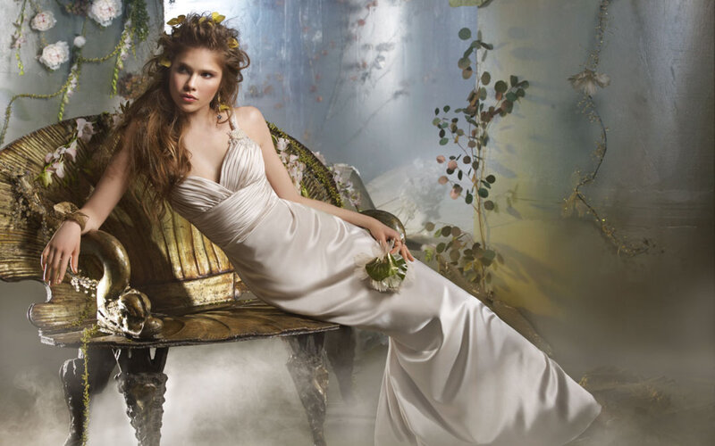 Woman in White Gown — Dramatic, Photograph, Flower Crown