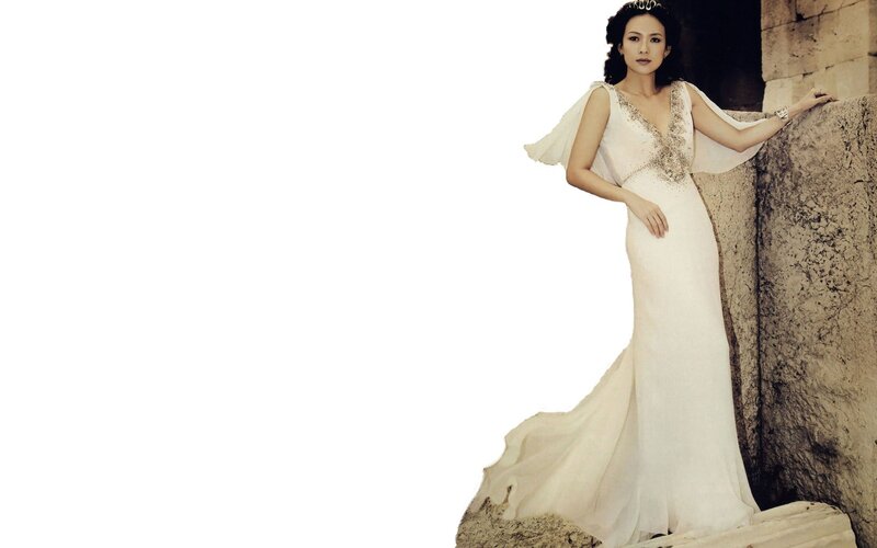 Woman in White Gown — Dramatic, Photograph, Stone Wall