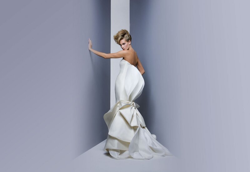 Woman in White Gown — Dramatic, Photograph, Wall, Hair