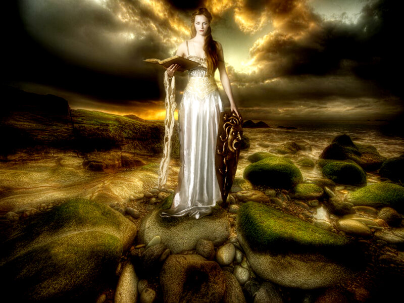 Woman in White Gown — Dramatic, Sunset, Digital Art