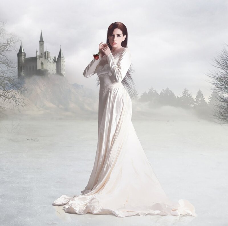 Woman in White Gown — Dramatic, Winter, Digital Art