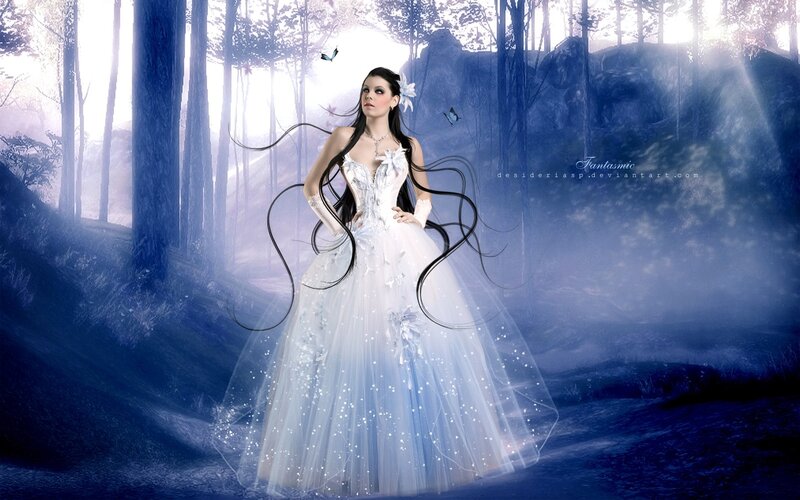 woman in white gown in forest