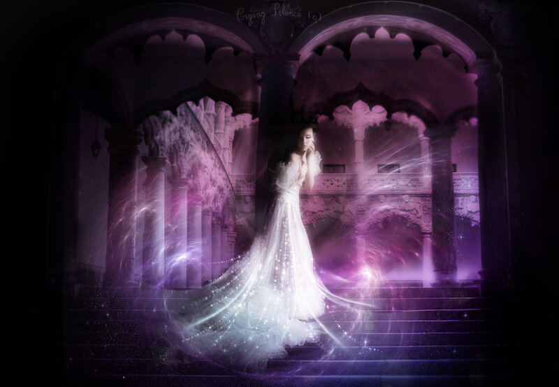 Woman in White Gown — Purple, Dramatic