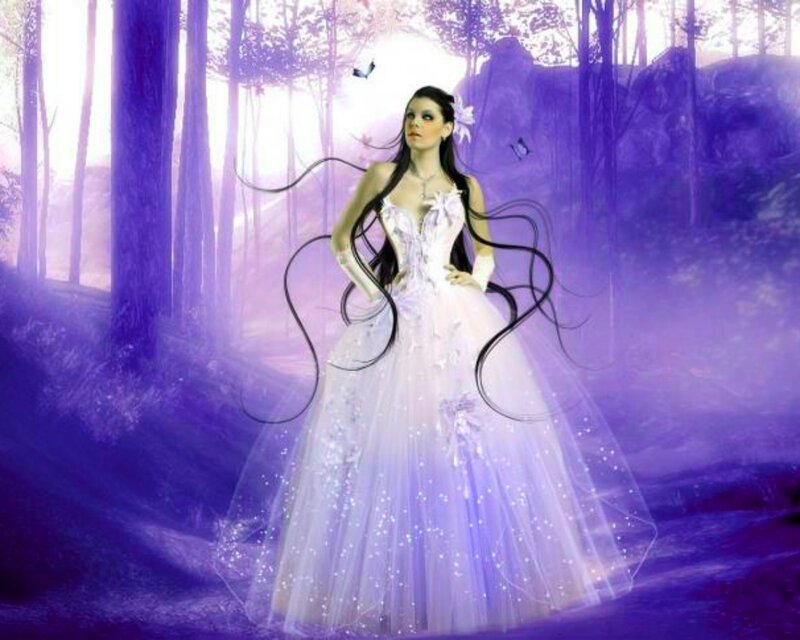 Woman in White Gown — Purple, Ethereal, Night