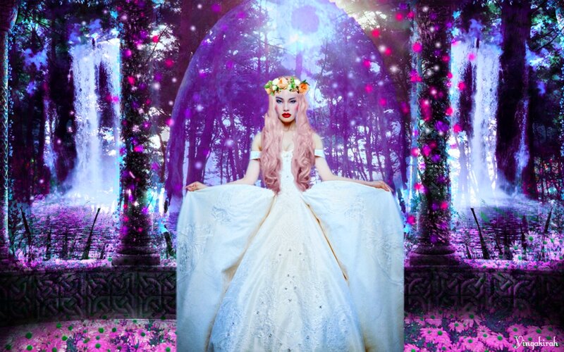 Woman in White Gown — Purple, Fantasy, Night
