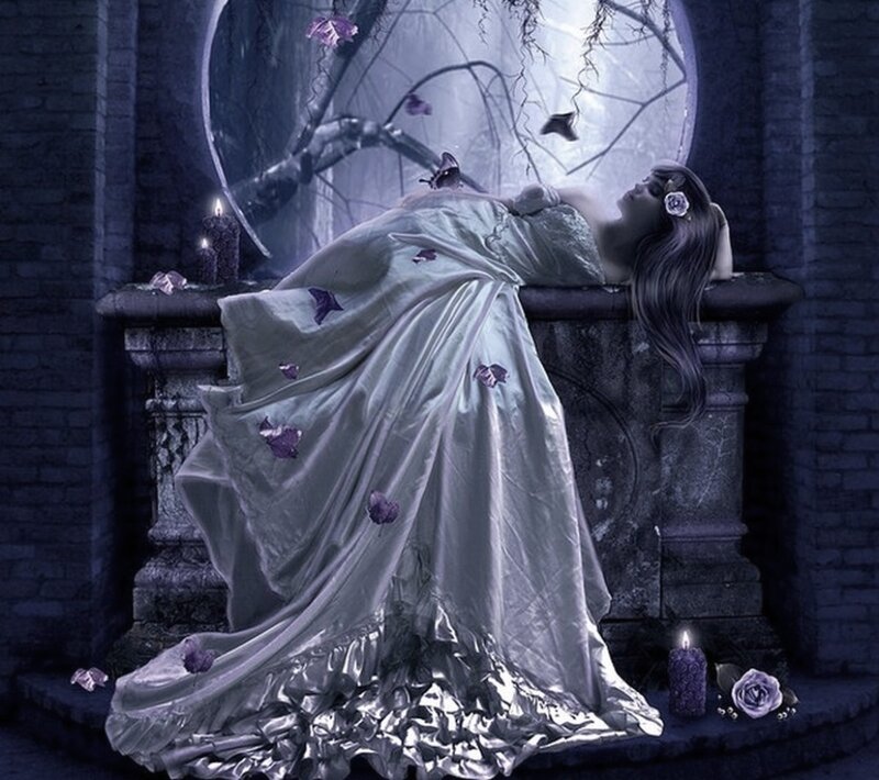 Woman in White Gown — Purple, Melancholic