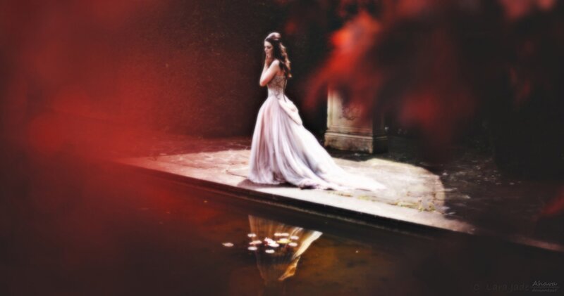 Woman in White Gown — Red, Dramatic, Digital Art