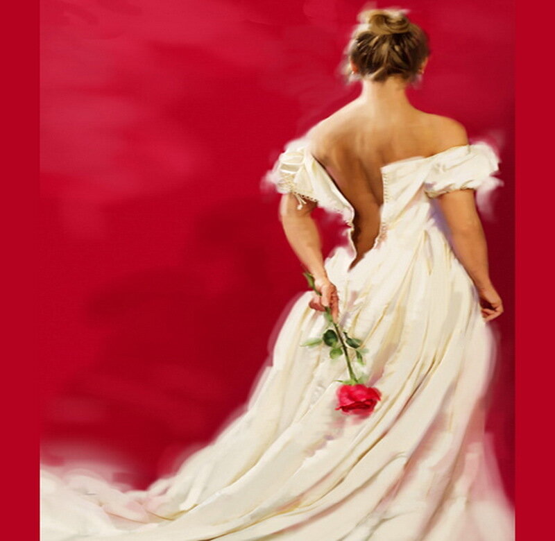 Woman in White Gown — Red