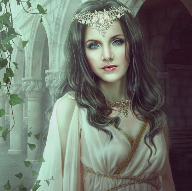 Woman in White Gown — Serene, Digital Art, Crown