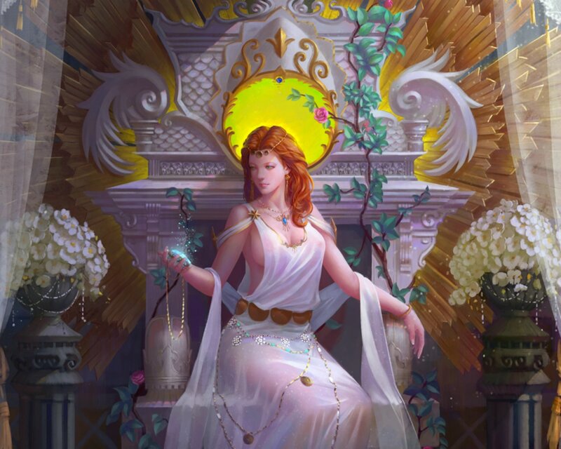 Woman in White Gown — Serene, Digital Art, Flowers