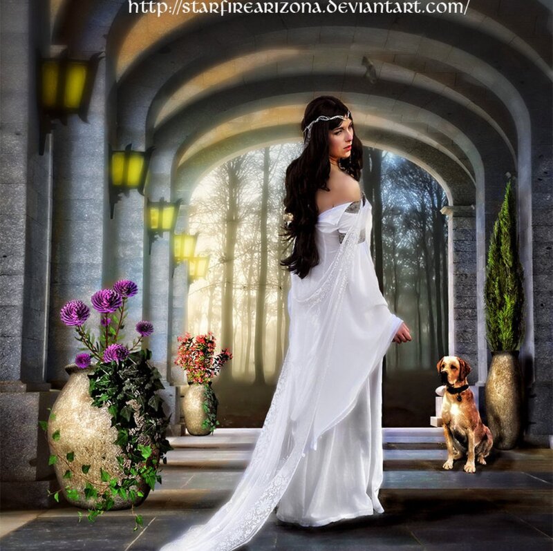 Woman in White Gown — Serene, Morning, Digital Art