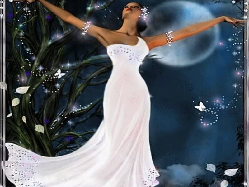 Woman in White Gown — Serene, Night, Digital Art, Moon