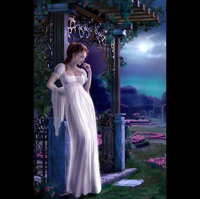 Woman in White Gown — Serene, Night, Digital Art