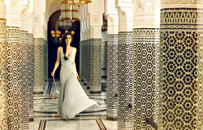 Woman in White Gown — Serene, Photograph, Columns