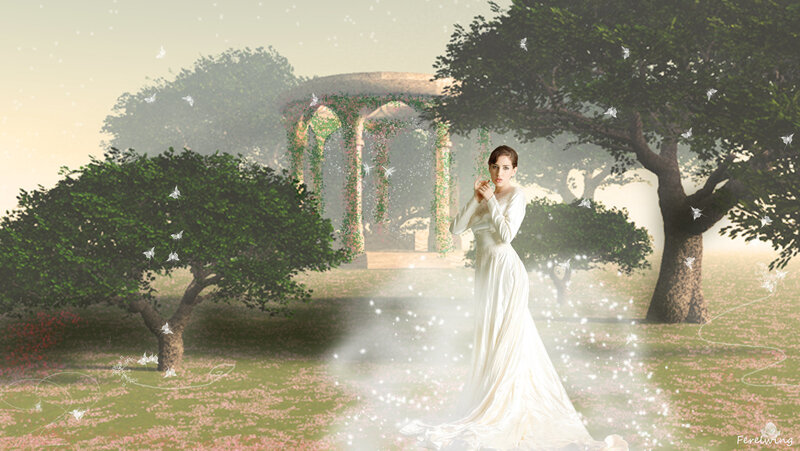 Woman in White Gown — Serene, Spring
