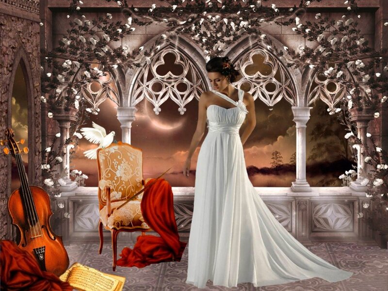 Woman in White Gown — Serene, Sunset