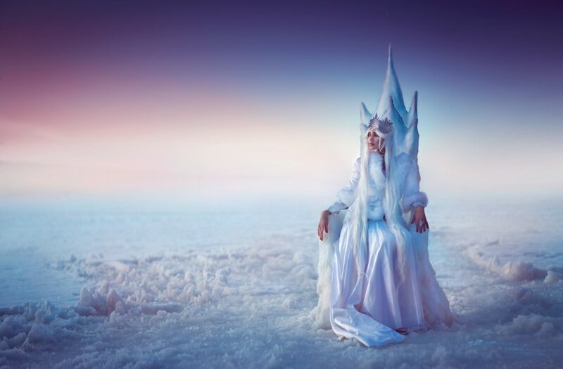 Woman in White Gown — Serene, Winter, Digital Art, Crown