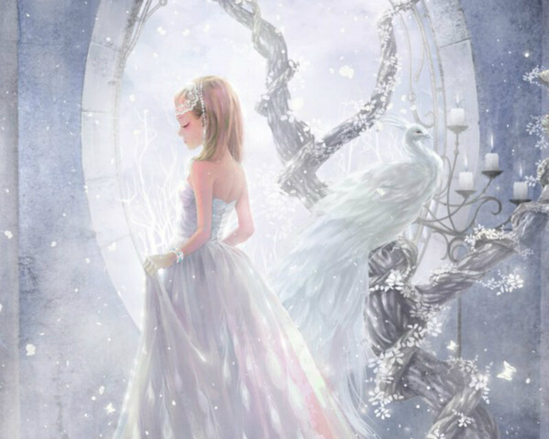 Woman in White Gown — Serene, Winter, Digital Art, Peacock