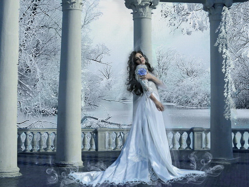 Woman in White Gown — Serene, Winter, Digital Art