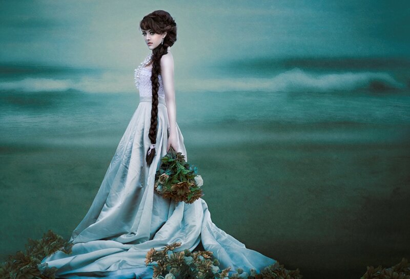 Woman in White Gown — Teal