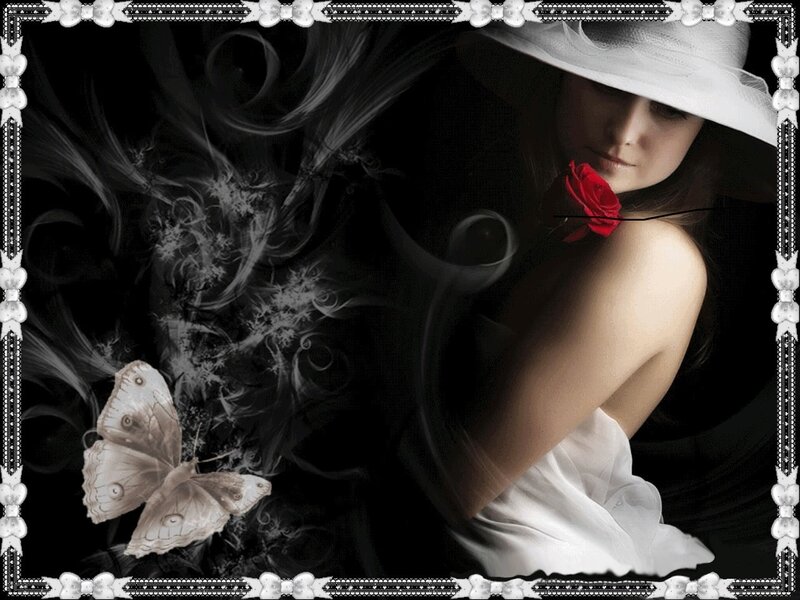 Woman in White Hat — Black, Dramatic