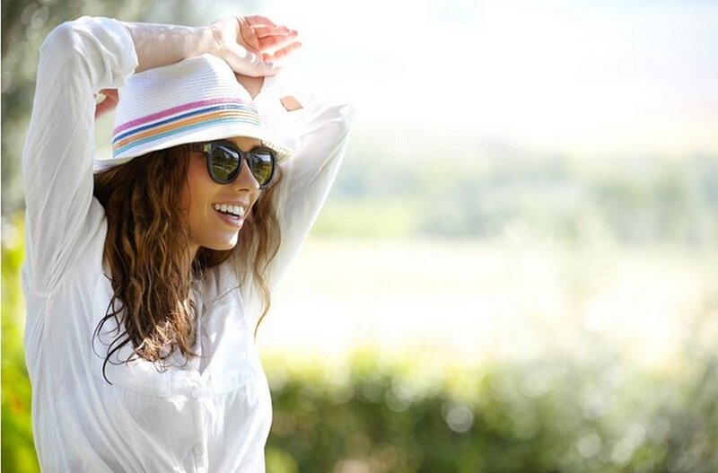 Woman in White Hat — Bright, Afternoon