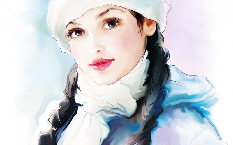 Woman in White Hat — Calm, Digital Art