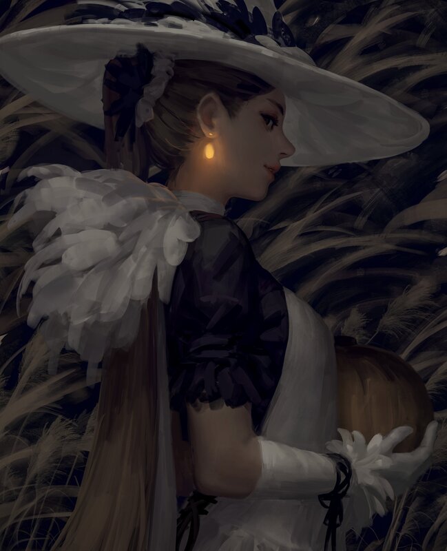 Woman in White Hat — Dramatic, Night