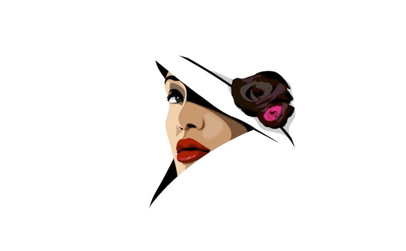 Woman in White Hat — Dramatic, Vector Art