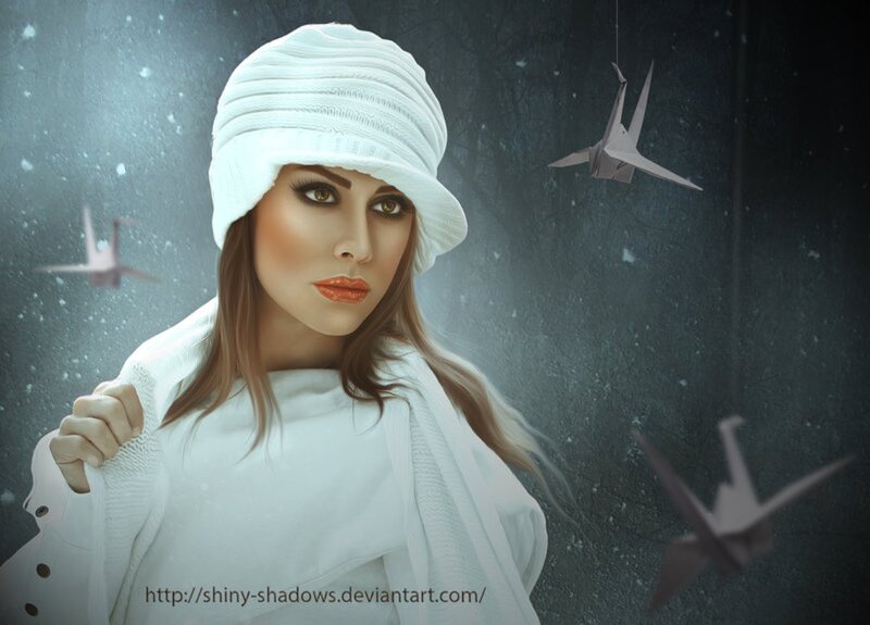 Woman in White Hat — Dramatic, Winter, Digital Art