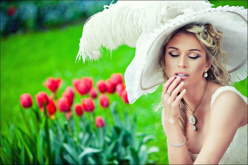 Woman in White Hat — Serene, Spring, Photograph