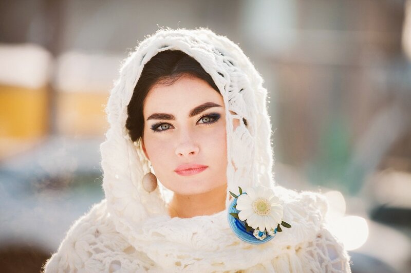 Woman in White Headscarf — Serene, Winter
