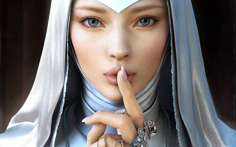 woman in white hood making shush gesture