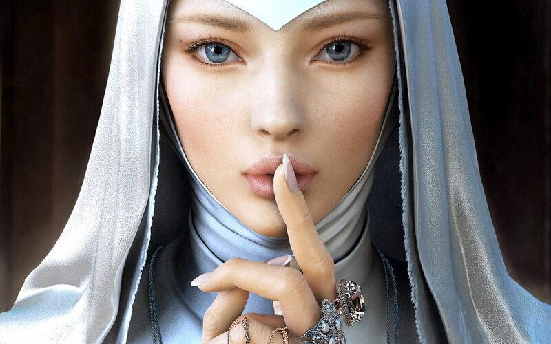 Woman in White Hood — Serious, 3d Render