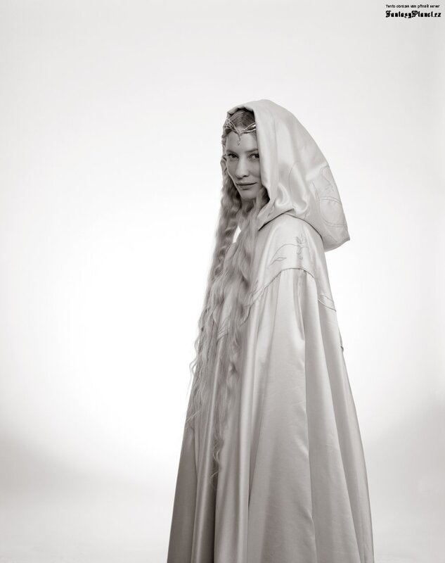 woman in white hooded cloak