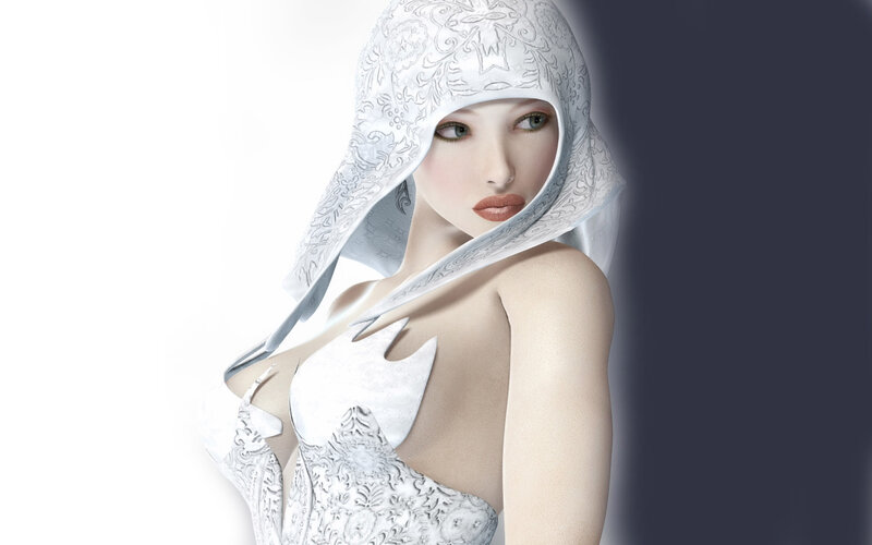 Woman in White Hooded Outfit — Dramatic, 3d Render
