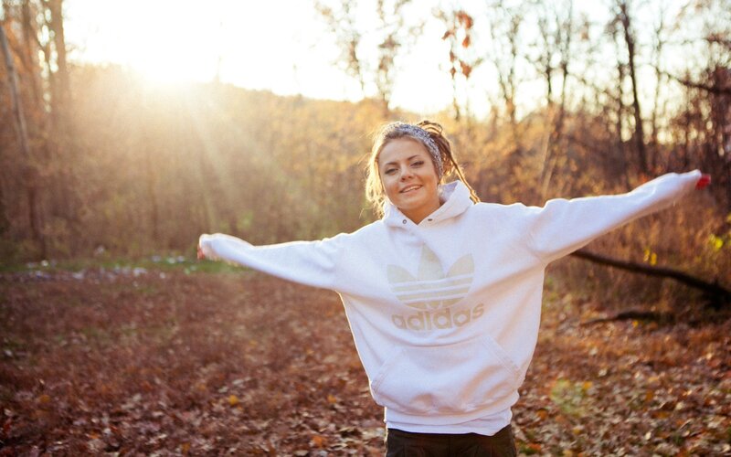 Woman in White Hoodie — Serene, Autumn
