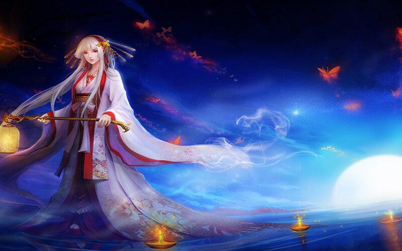 Woman in White Kimono — Blue