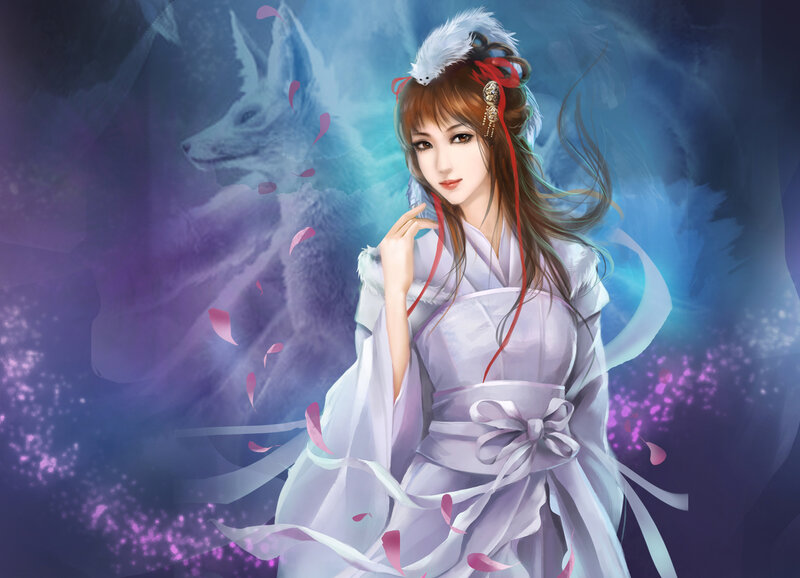 Woman in White Kimono — Serene