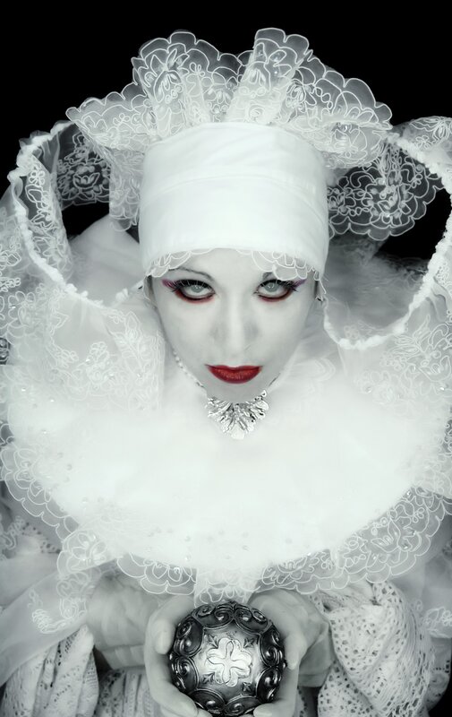 woman in white lace costume