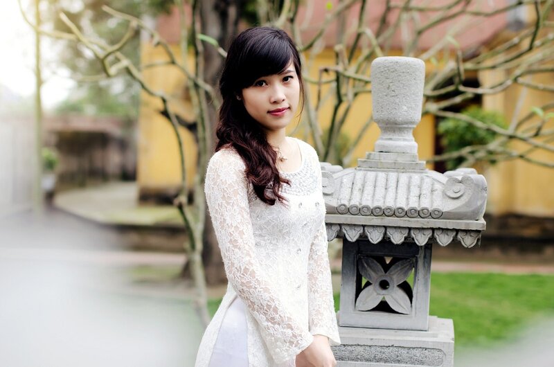 Woman in white lace dress
