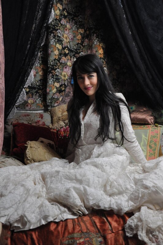 woman in white lace dress