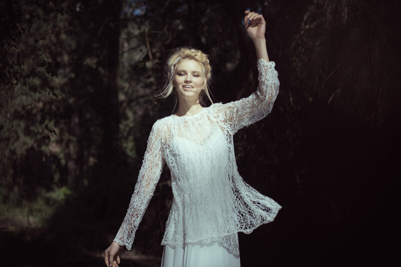 Woman in White Lace Dress — Dramatic