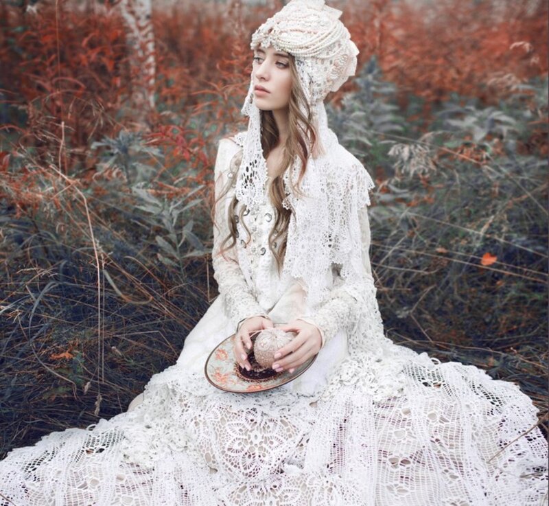 Woman in White Lace Dress — Serene, Autumn