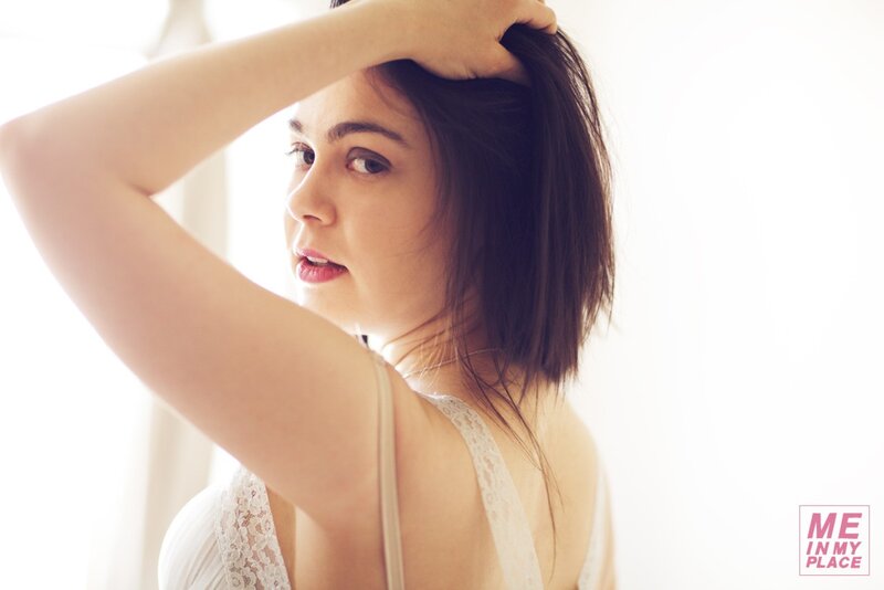 woman in white lace top